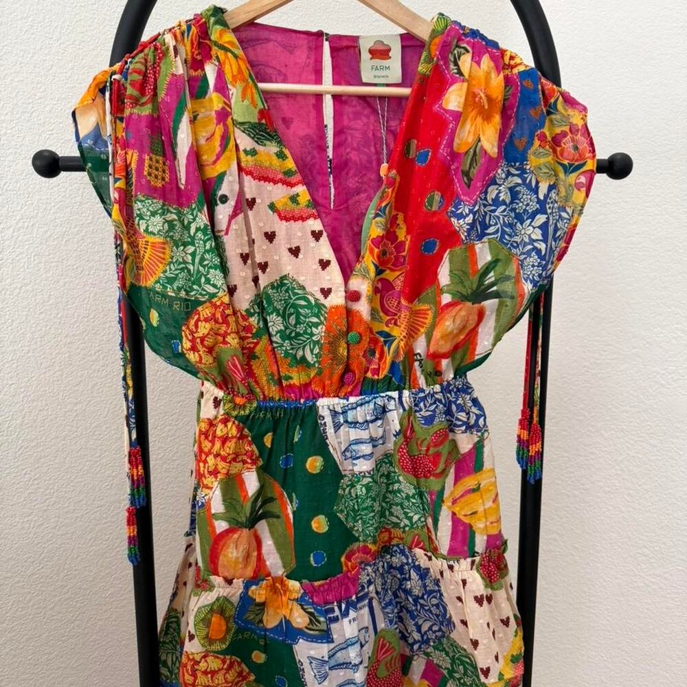 Farm Rio NEW Sunny Mix Beaded Details Mini Dress, Small